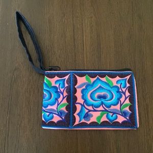 Boho Floral Embroidered Pouch Wristlet